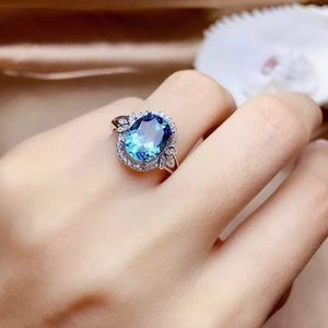 S925 Sterling Silver London Blue Topaz Leaf Zicorn Ring women…
